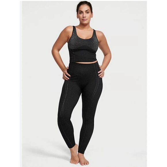 Vs Pink Leggings xL seamless glitter shimmer high rise leggings black nwt - Picture 7 of 8